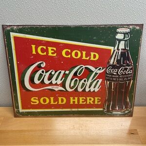 Coca-Cola Sold Here Metal Sign. 12.5”x16” Vintage & Aged Design. Made in USA.